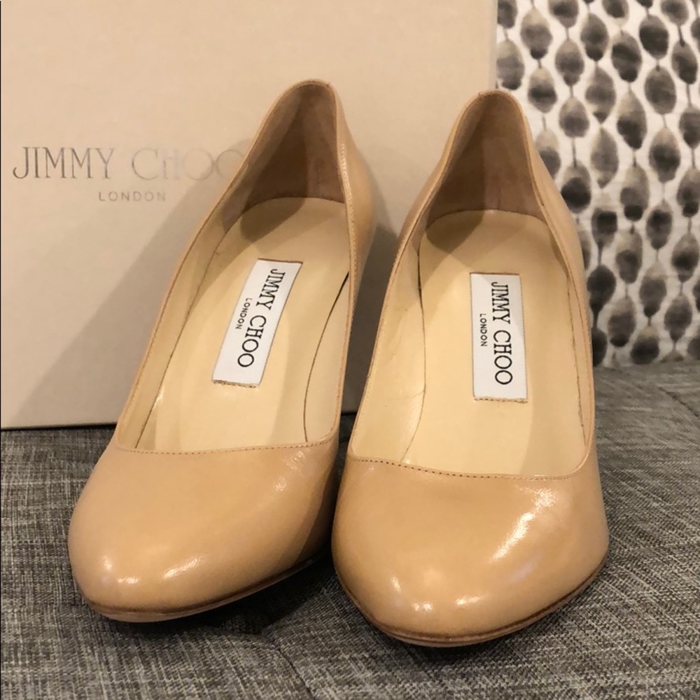 Jimmy Choo Gilbert Leather Pump Size 37.5 Nude